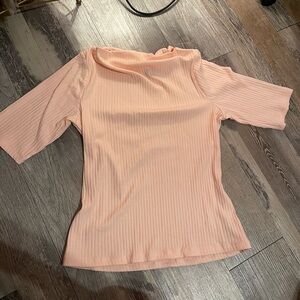 Peach Ribbed Boat Neck Women's Top